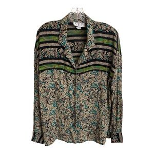 VTG AKF New York Womens Sz 16 Green & Brown Button Up Shirt Top Fall Colors